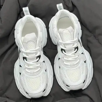 Нов дизайн, бял масивна обувки за жени, маратонки за бягане, лека спортни обувки за момичета, дишащи обувки за татко, обувки на платформа