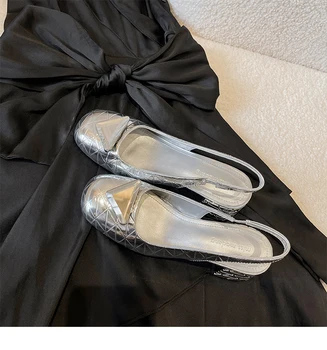 Обувки-лодка в ретро стил на дебелите ток и високи токчета 2023, Пролет и лято, новите модни дамски обувки Mary Jane в същия стил, сребрист дамски обувки-лодки, обувки