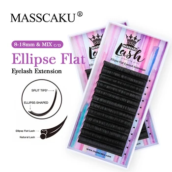Плоски Мигли MASSCAKU Ellipse 0.15 0.20 0.25 8- 18 мм и Микс Супер Меки леки Средства за изграждане на миглите от Изкуствено Кадифе с Единични Съвети