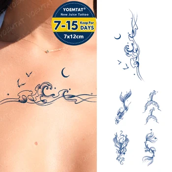 Полупостоянные етикети за временни татуировки Harajuku Sea Waves Moon, Устойчиви татуировки, боди арт, фалшиви Тато, жени, мъже