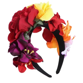 Превръзка на главата с цветя, рози, Цветя Деня на мъртвите, Мексикански цветни ленти за коса, креативни аксесоари за коса за карнавал партита