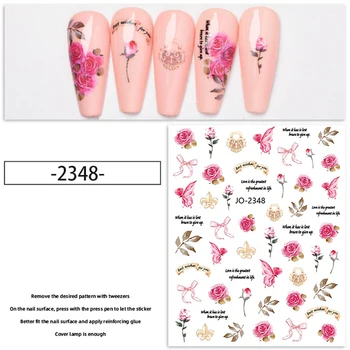 Пролетната серия Цветя Стикер за маникюр за нокти Роза Цветни листа Пеперуда Дизайн на Стикер САМ Чар Елегантни Сватбени тайна фолио
