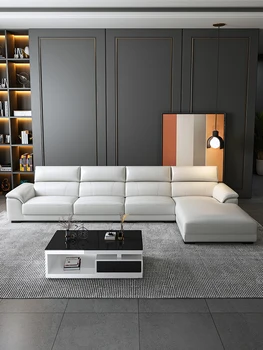 Размер кожа мека мебел в италиански стил, модерен прост диван от висококачествена телешка кожа за дневна, комбинирана мебел за дневна