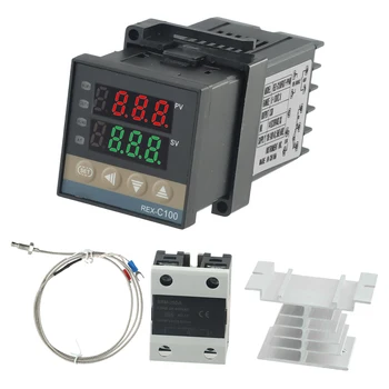 Регулатор на температурата REX-C100 Термопара Комплект радиатор SSR 25DA K Тип на Датчиците за температура на околната среда от 400 ℃ Детайли инструмент
