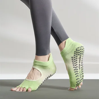 Силиконови нескользящие чорапи за йога с пет пръста, без опора за гърба, дишащи танцови спортни чорапи, Дамски професионални чорапите за балет и пилатес, без отпечатъци