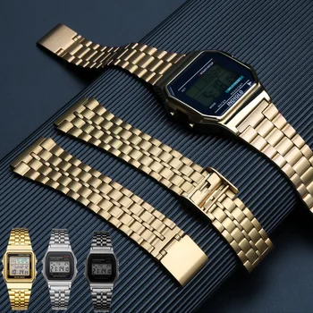 Тънка стоманена каишка за часовник CASIO стоманена гривна A158/A159/A168/A169/B650/AQ230/700 малки златни часовници серия 18 мм Гривна