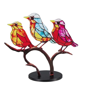 Цветни Акрилни Птица на клона, Настолна скулптура - Декоративно украшение във формата на Птици, за Домашна и офис маса - Привличащи вниманието Птици