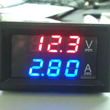 Цифров Волтметър Амперметър за Постоянен Ток 100 В 10A Ампера Напрежение, Измерител на Ток Тестер 0,28 Инча Двойна Led Дисплей Панел Със Свързващи Кабели
