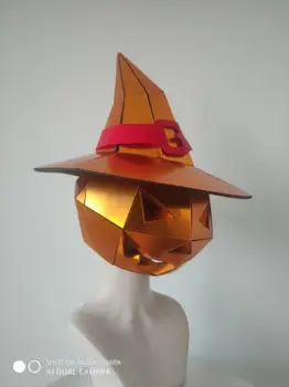 Шапката на Магьосник за Хелоуин, златен Огледален прическа във формата на тиква, каска, подпори за парти в нощен клуб, маска на бъдещите технологии за cosplay