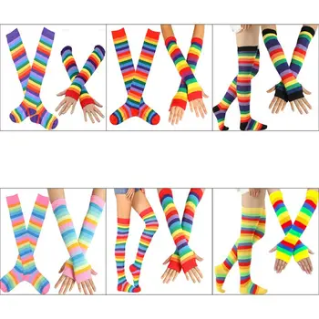Шарени Чорапи Q0KE, Дамски Чорапи над коляното, с Ръкавици, с Преливащи се цветове Косплейные Дълги Непрозрачни Ястия за ръцете и Краката, Аксесоари за Хелоуин