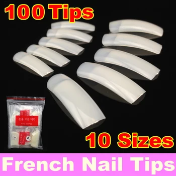 100шт бели естествени материали за върховете на ноктите, наполовина покриване на ноктите, наполовина режийни нокти в пластмасова кутия