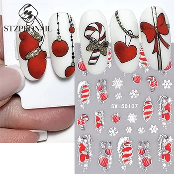 5D Тисненая Червена Коледна Стикер за дизайн на ноктите Зимата балон Камбанка Снежинка Цвете Плъзгачи Етикети САМ Маникюр Аксесоари с надпис