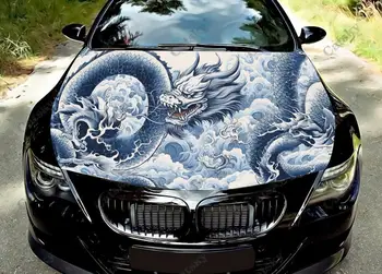 Винилови стикери с участието на китайски дракони, върху капака на една кола, обвийте винил фолио Етикети на капака на двигателя, стикер на колата, Автоаксесоари