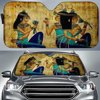 Сенника с принтом фараон на Древен Египет на предното стъкло на автомобила, Сгъваема сенника, Блок UV-Универсални аксесоари за защита от слънцето за седан SUV